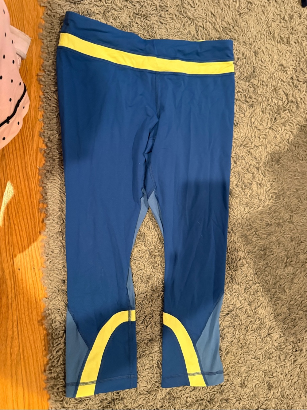 lululemon athletica Blue Capri Leggings with Yellow Accents